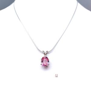 Lab Padparadscha Oval Pink Sapphire Pendant Sterling Silver Necklace Six Prong 10x8mm