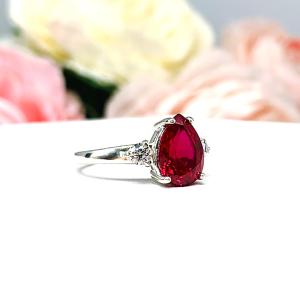 Lab Created Ruby Pear Round CZ Ring Sterling Silver