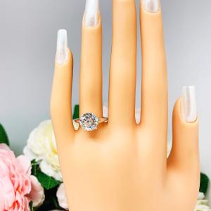 Round Portuguese Cut CZ Sterling Silver Engagement Ring Near Colorless 10mm Cubic Zirconia Split Shank