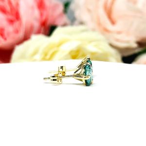 Blue Moissanite Martini 14k Gold Stud Earrings - Authentic moissanite - Solid gold settings