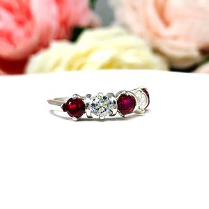 Lab Ruby Cubic Zirconia 4mm Round Five Stone Ring