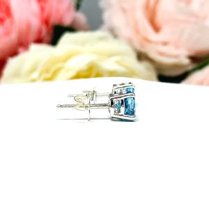 Round Swiss Blue Topaz Stud Earrings - 6mm genuine gemstones - Sterling silver basket settings - December birthstone gift