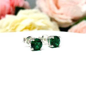 Round Lab Emerald May Birthstone Stud Earrings