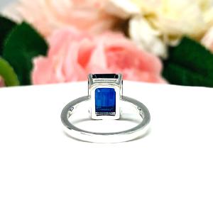 Lab Blue Sapphire 10x8mm Emerald Cut Ring