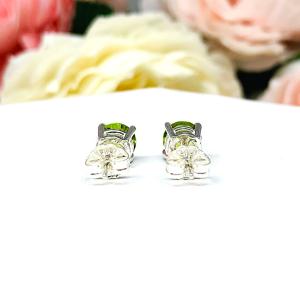 Round Peridot Stud Earrings - 6mm natural gemstones - Sterling silver settings - August birthstone gift