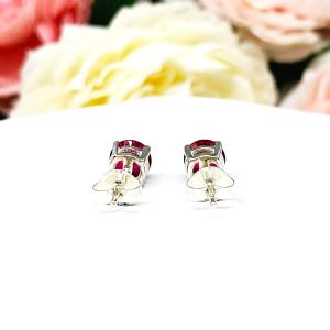 Round Lab Ruby July Birthstone Basket Stud Earrings