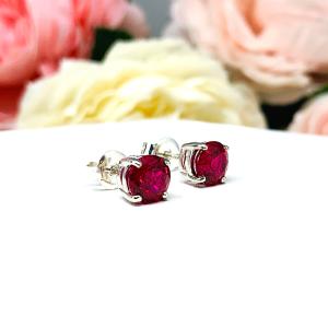 Round Lab Ruby July Birthstone Basket Stud Earrings