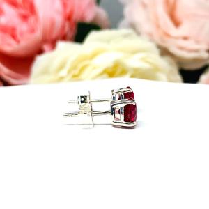 Round Lab Ruby July Birthstone Basket Stud Earrings