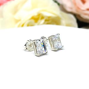 Emerald Cut Cubic Zirconia Stud Earrings