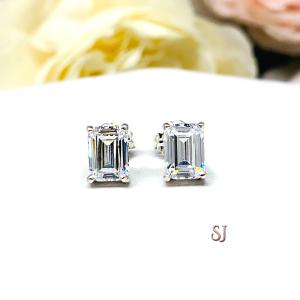 Emerald Cut Cubic Zirconia Stud Earrings
