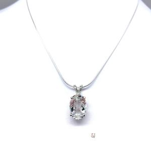 White Topaz Oval Pendant Sterling Silver Necklace Natural