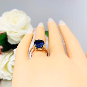 Lab Blue Sapphire Oval Sterling Silver Ring