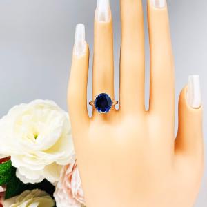 Lab Blue Sapphire Oval Sterling Silver Ring