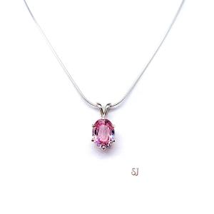 Lab Padparadscha Oval Pink Sapphire Pendant Sterling Silver Necklace Six Prong 10x8mm