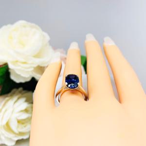 Lab Blue Sapphire Oval Engagement Ring 12x8mm 4.5 Carats Cathedral Split Prong Setting