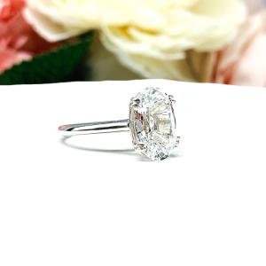 Lab White Sapphire Elongated Oval Engagement Ring 12x8mm 4.5 Carats