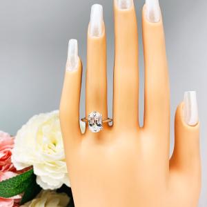 Lab White Sapphire Elongated Oval Engagement Ring 12x8mm 4.5 Carats