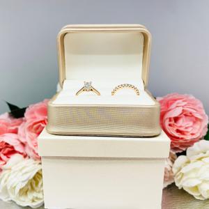 Double Ring Gift Presentation Box - Engagement and Wedding Ring Presentation Box - Shimmer champagne color - Includes ivory color outer box
