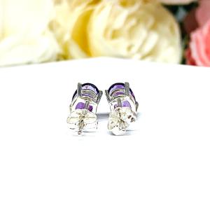 AAA Amethyst Oval Stud Earrings – Sterling silver settings – Three size options – February birthstone gift