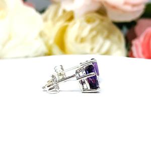 AAA Amethyst Oval Stud Earrings – Sterling silver settings – Three size options – February birthstone gift