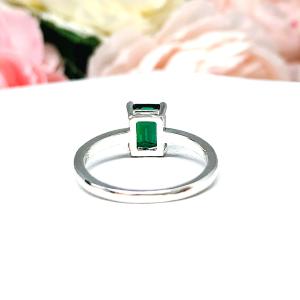 Emerald Cut Lab Created Emerald Ring - Sterling Silver