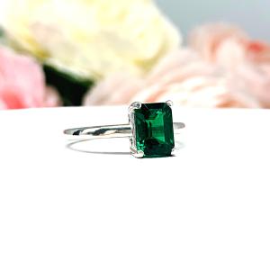 Emerald Cut Lab Created Emerald Ring - Sterling Silver