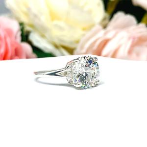 Round Portuguese Cut CZ Sterling Silver Engagement Ring Near Colorless 10mm Cubic Zirconia Split Shank