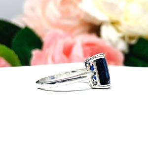 Lab Blue Sapphire 10x8mm Emerald Cut Ring