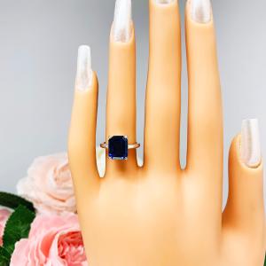 Lab Blue Sapphire 10x8mm Emerald Cut Ring