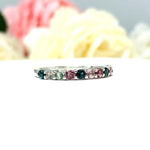 Natural Tourmaline Round Sterling Silver Band - 2.5mm (.84 cts total) round gemstones - Alternative wedding band