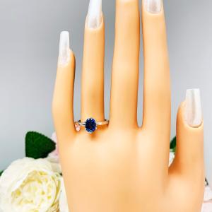 Lab Blue Sapphire Oval 6 Prong Ring