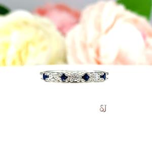 Lab Blue Sapphire Cubic Zirconia 2mm Round Stacking Wedding Band