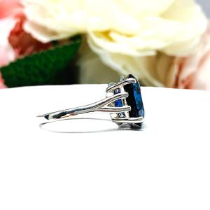 Lab Blue Sapphire Oval Sterling Silver Ring