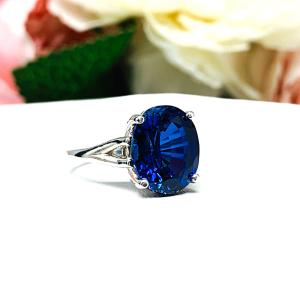 Lab Blue Sapphire Oval Sterling Silver Ring