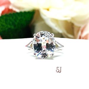 Lab White Sapphire Oval Sterling Silver Ring