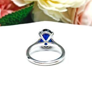 Lab Blue Sapphire Oval Engagement Ring 12x8mm 4.5 Carats Cathedral Split Prong Setting