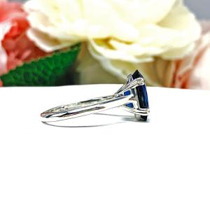 Lab Blue Sapphire Oval Engagement Ring 12x8mm 4.5 Carats Cathedral Split Prong Setting