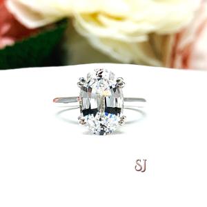 Lab White Sapphire Elongated Oval Engagement Ring 12x8mm 4.5 Carats