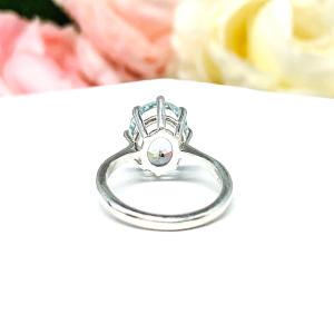 Genuine Aquamarine Oval Ring Size 4.75 - 11x9mm (2.87 cts) gemstone - Sterling silver 8 prong setting