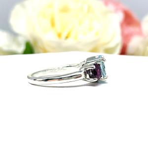 Genuine Aquamarine Garnet Round Three Stone Ring