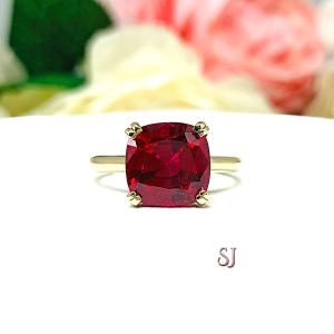 Lab Created Ruby Cushion Solitaire Ring