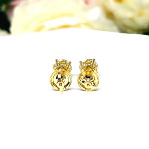 Champagne Moissanite Stud Earrings – 6mm Round – 14k Yellow Gold – Screw Back – CLEARANCE