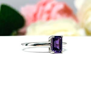 Natural African Amethyst Emerald Cut Ring - AAA quality gemstone - Sterling silver setting