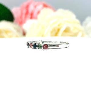 Natural Tourmaline Round Sterling Silver Band - 2.5mm (.84 cts total) round gemstones - Alternative wedding band