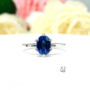 Lab Blue Sapphire Oval 6 Prong Ring