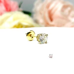 Round Moissanite Screw Back 14k Gold SINGLE STUD Earring