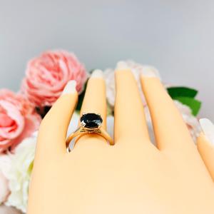Black Moissanite Round Engagement Ring - 8mm (2 Cts) authentic moissanite - Sterling silver setting