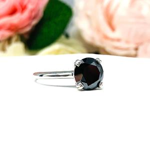 Black Moissanite Round Engagement Ring - 8mm (2 Cts) authentic moissanite - Sterling silver setting