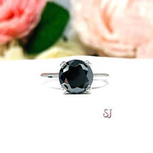 Black Moissanite Round Engagement Ring - 8mm (2 Cts) authentic moissanite - Sterling silver setting