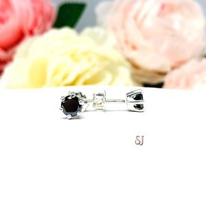Round Black Moissanite 6 Prong Stud Earrings - Authentic moissanites - Sterling silver settings